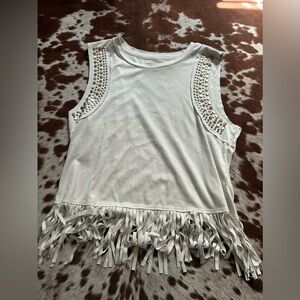 Idyllwind White Studded Fringe Tank Top size small